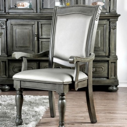 Furniture Of America Alpena Transitional Leatherette, Solid Wood, Wood Veneer, Others Gray/Silver Arm Chair (2/Ctn) | CM3350GY-AC-2PK