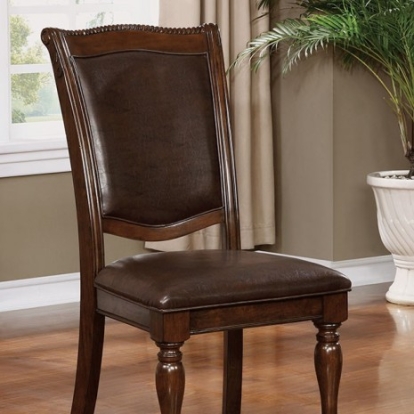 Furniture Of America Alpena Transitional Leatherette, Solid Wood, Wood Veneer, Others Brown Cherry/Espresso Side Chair (2/Box) | CM3350SC-2PK