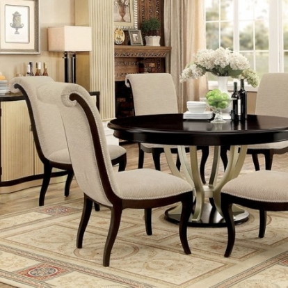 Furniture of America Ornette Transitional Solid with Wood Veneer Espresso-Champagne Round Dining Table Model CM3353RT