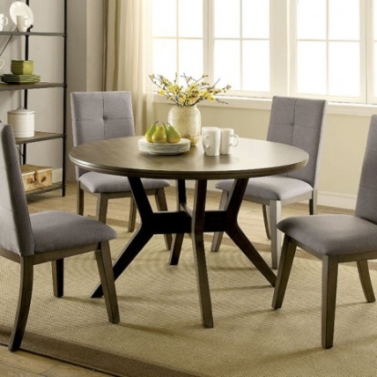 Furniture of America Abelone Rustic Solid with Wood Veneer Gray Round Table Model CM3354GY-RT-VN