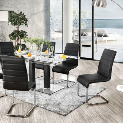 Furniture Of America Richfield Contemporary Glass, Leatherette, Metal Black/Chrome Dining Table | CM3362BK-T-TABLE