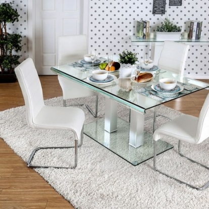 Furniture of America Richfield Contemporary Glass Leatherette Metal Silver-Chrome Dining Table Model CM3362T-TABLE