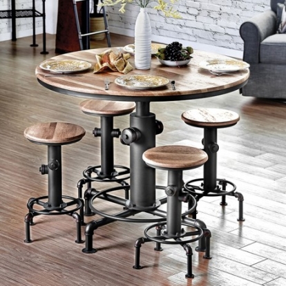 Furniture of America Foskey Industrial Metal with Wood Antique Black-Natural Tone Counter Ht. Table Model CM3367PT-TABLE