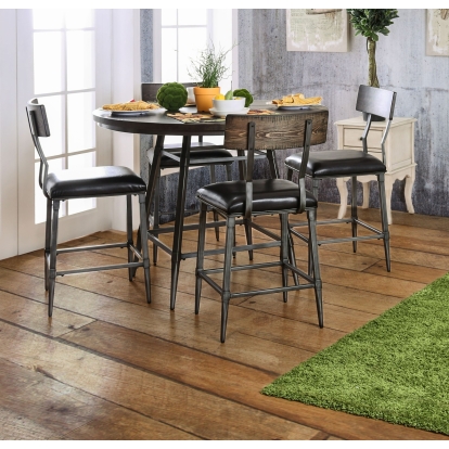 Mullane Industrial Weathered Gray/Rustic Dark Oak 5 Piece Round Dining Table Set Model CM3370RPT-5PC by Furniture of America