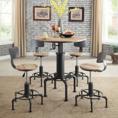 Furniture of America Fran Industrial Metal Sand Black-Light Oak Wine Bar Table Model CM3373BT-TABLE