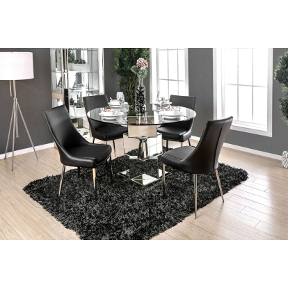 Izzy Contemporary Silver 5 Piece Round Dining Table Set (BK Chairs) Model CM3384RT-5PC-BK by Furniture of America