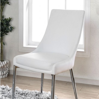 Furniture of America Izzy Contemporary Leatherette Metal Silver-White Side Chair (2-Ctn) Model CM3384WH-SC-2PK