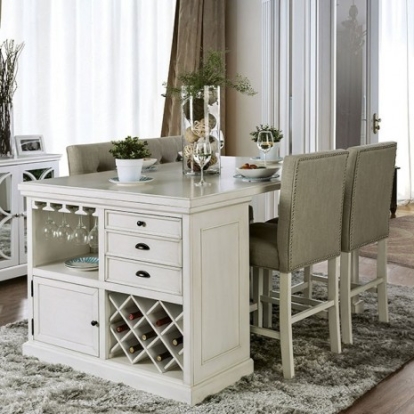 Furniture Of America Sutton Transitional Fabric, Solid Wood, Others Antique White Counter Ht. Table | CM3390PT-TABLE