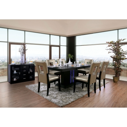 Evangeline Contemporary Black/Beige 7 Piece Dining Table Set Model CM3394T-7PC-3320 by Furniture of America
