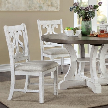 Furniture of America Auletta Rustic Fabric Solid with Wood Veneer Distressed White-Gray Dining Table Model CM3417GY-RT