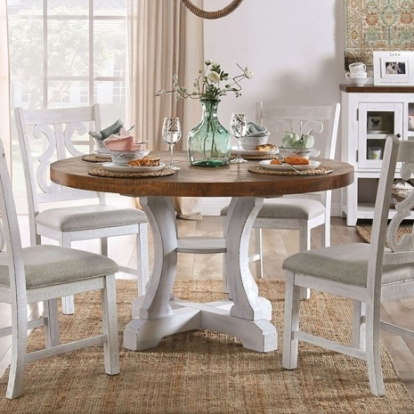 Furniture of America Auletta Rustic Solid with Wood Veneer Distressed White-Distressed Dark Oak Round Table Model CM3417RT