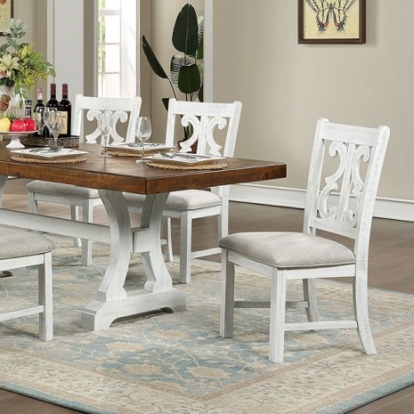 Furniture of America Auletta Rustic Fabric Solid with Wood Veneer Distressed White-Distressed Dark Oak Dining Table Model CM3417T-TABLE