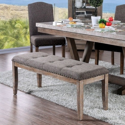Furniture of America Bridgen Rustic Linen-Like Solid with Wood Veneer Natural-Brown Bench Model CM3429BN