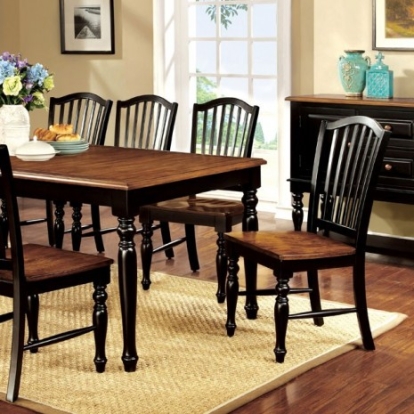 Furniture Of America Mayville Transitional Solid Wood, Wood Veneer, Others Black/Antique Oak Dining Table | CM3431T
