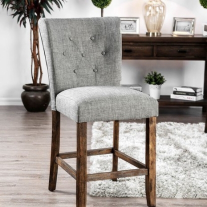 Furniture Of America Schoten Transitional Fabric, Solid Wood, Wood Veneer, Others Gray/Antique Dark Oak Counter Ht. Chair (2/Ctn) | CM3450GY-PC-2PK