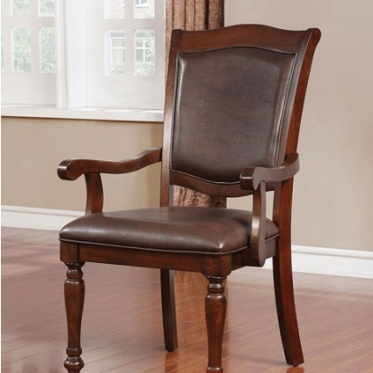 Furniture of America Sylvana Traditional Leatherette Solid with Wood Veneer Brown Cherry-Espresso Arm Chair (2-Ctn) Model CM3453AC-2PK
