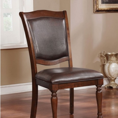 Furniture of America Sylvana Traditional Leatherette Solid with Wood Veneer Brown Cherry-Espresso Side Chair (2-Ctn) Model CM3453SC-2PK