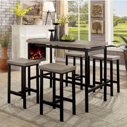 Furniture Of America Vilvoorde Industrial Metal, Others Gray/Black 5 Pc. Counter Ht. Table Set | CM3454PT-5PK-CHAIR