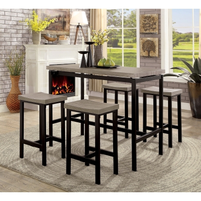 Vilvoorde Industrial Gray/Black 5 Piece Counter Height Table Set Model CM3454PT-5PK by Furniture of America