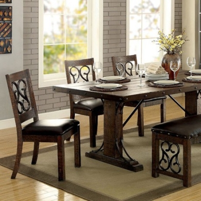 Furniture of America Paulina Transitional Metal Solid with Wood Veneer Rustic Walnut-Espresso Dining Table Model CM3465T