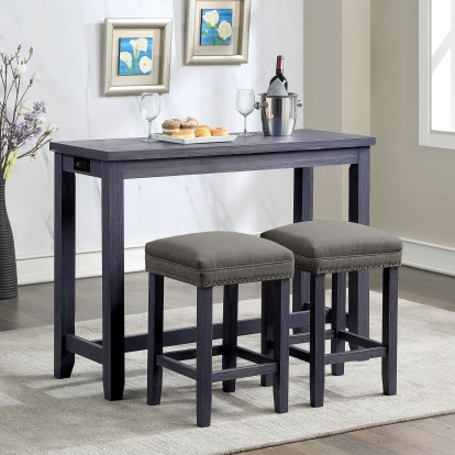 Caerleon Rustic Antique Blue/Gray 3 Piece Counter Height Table Set Model CM3474BL-PT-3PK by Furniture of America