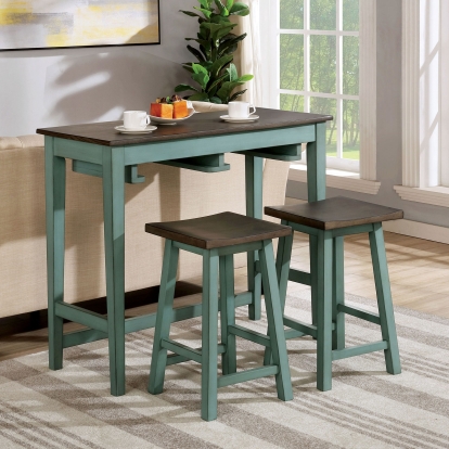 Elinor Transitional Antique Teal/Gray 3 Piece Bar Table Set Model CM3475GR-PT-3PK by Furniture of America