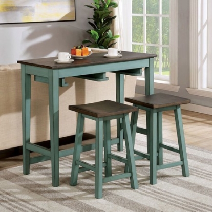 Furniture of America Elinor Transitional Solid with Wood Veneer Antique Teal-Gray Bar Table Set Model CM3475GR-PT-3PK