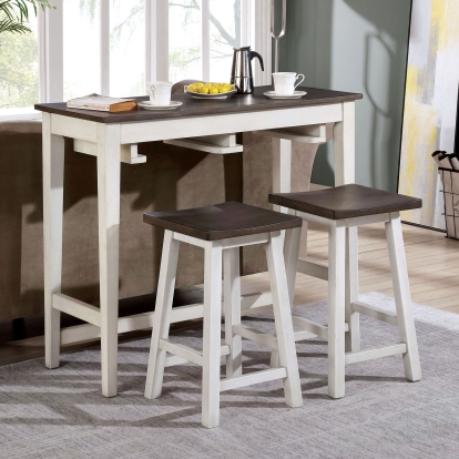 Elinor Transitional White/Gray 3 Piece Bar Table Set Model CM3475WH-PT-3PK by Furniture of America