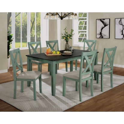 Anya Rustic Distressed Teal/Distressed Gray 7 Piece Dining Table Set Model CM3476GR-T-7PK by Furniture of America
