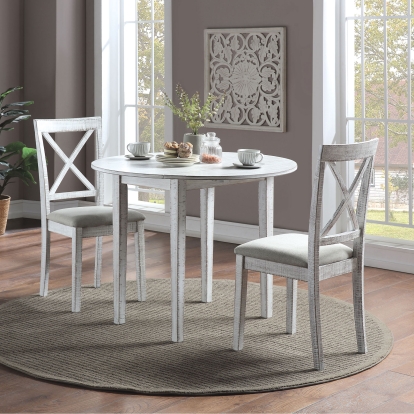 Delemont Transitional Antique White 3 Piece Dining Table Set Model CM3477WH-RT-3PK by Furniture of America