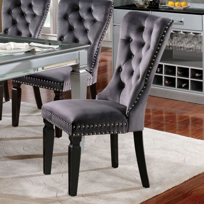 Alena Transitional Dark Gray/Black Side Chair (Set of 2) Model CM3489GY-SC-2PK by Furniture of America