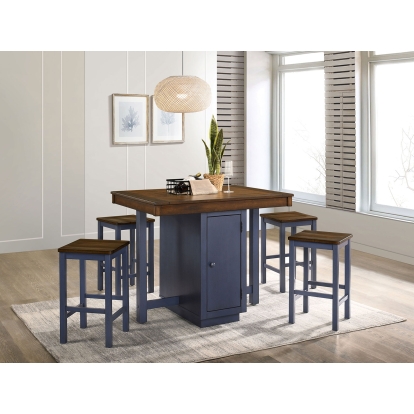 Azurine Transitional Antique Dark Oak/Muted Blue 5 Piece Counter Height Table Set Model CM3493PT-5PK by Furniture of America