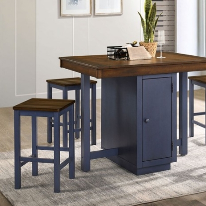 Furniture of America Azurine Transitional Solid with Wood Veneer Antique Dark Oak-Muted Blue 5 Pc. Counter Ht. Set Model CM3493PT-5PK