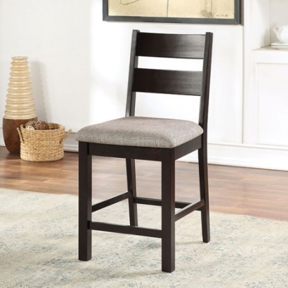 Furniture of America Valdor Transitional Fabric Solid with Wood Veneer Espresso Counter Ht. Chair Model CM3495PC-2PK