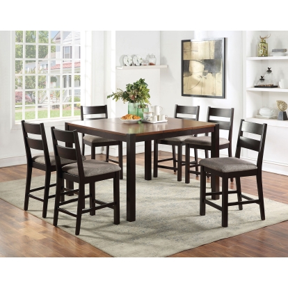 Valdor Transitional Dark Oak/Espresso 7 Piece Counter Height Table Set Model CM3495PT-7PC by Furniture of America