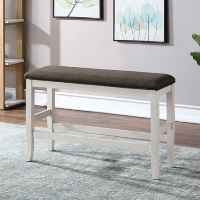 Furniture Of America Heidelberg Transitional Fabric, Solid Wood, Wood Veneer, Others Off-White/Dark Gray Counter Ht. Bench | CM3498PBN