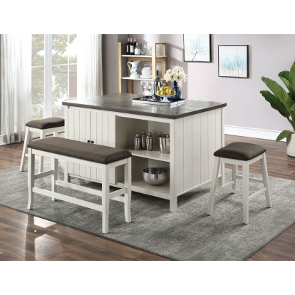 Heidelberg Transitional Off-White/Dark Gray 4 Piece Counter Height Table Set with Bench Model CM3498PT-4PC by Furniture of America