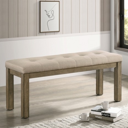 Furniture of America Templemore Rustic Linen-Like Solid with Wood Veneer Light Brown-Beige Bench Model CM3514BR-BN