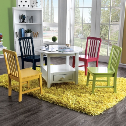 Casey Transitional White/Multi 5 Piece Kids Round Table Set Model CM3524RT-5PK-3A3 by Furniture of America