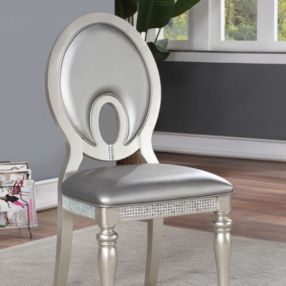 Furniture Of America Cathalina Transitional Leatherette, Mirror, Solid Wood, Others Silver Side Chair (2/Box) | CM3541SV-SC-2PK