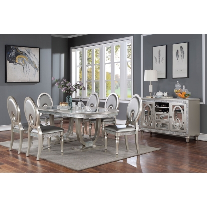 Cathalina Transitional Silver Oval Dining Table Model CM3541SV-T-TABLE by Furniture of America