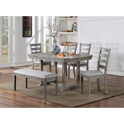 Laquila Rustic Gray 6 Piece Dining Table Set with Bench Model CM3542GY-T-6PC-BN by Furniture of America