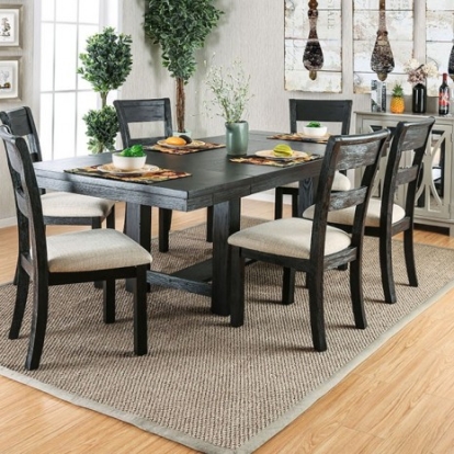 Furniture of America Thomaston Rustic Solid with Wood Veneer Wire-Brushed Black Dining Table Model CM3543T-TABLE