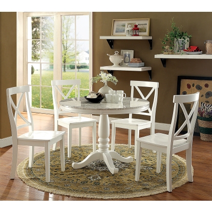 Penelope Transitional White 5 Piece Round Dining Table Set Model CM3546RT-5PC by Furniture of America