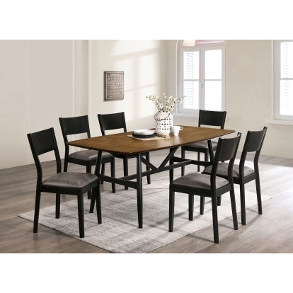 Oberwil Mid-century Modern Antique Oak/Black/Gray 7 Piece Dining Table Set Model CM3548A-T-7PC by Furniture of America