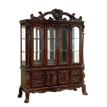 Furniture Of America Medieve Traditional Glass, Solid Wood, Wood Veneer, Others Cherry Hutch & Buffet | CM3557CH-HB-SET