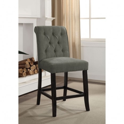 Furniture Of America Izzy Rustic Fabric, Solid Wood, Others Gray/Antique Black Counter Ht. Chair (2/Ctn) | CM3564GY-PC-2PK