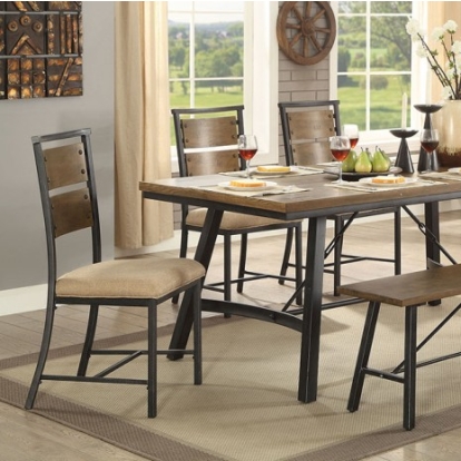 Furniture of America Marybeth Industrial Metal Solid with Wood Veneer Weathered Gray Dining Table Model CM3572T