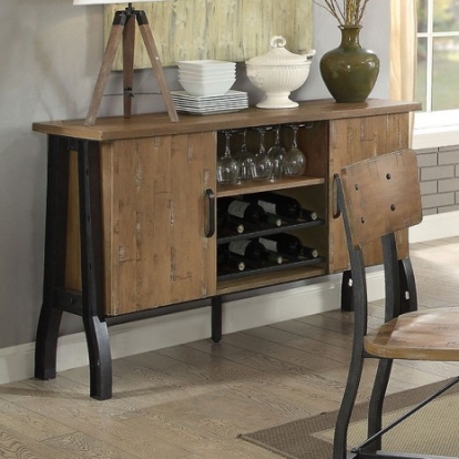 Furniture of America Kirstin Industrial Metal Solid with Wood Veneer Rustic Oak-Black Server Model CM3573SV
