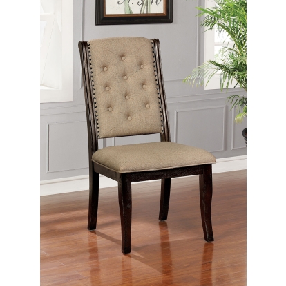 Patience Rustic Dark Walnut/Beige Side Chair (Set of 2) Model CM3577WN-SC-2PK by Furniture of America